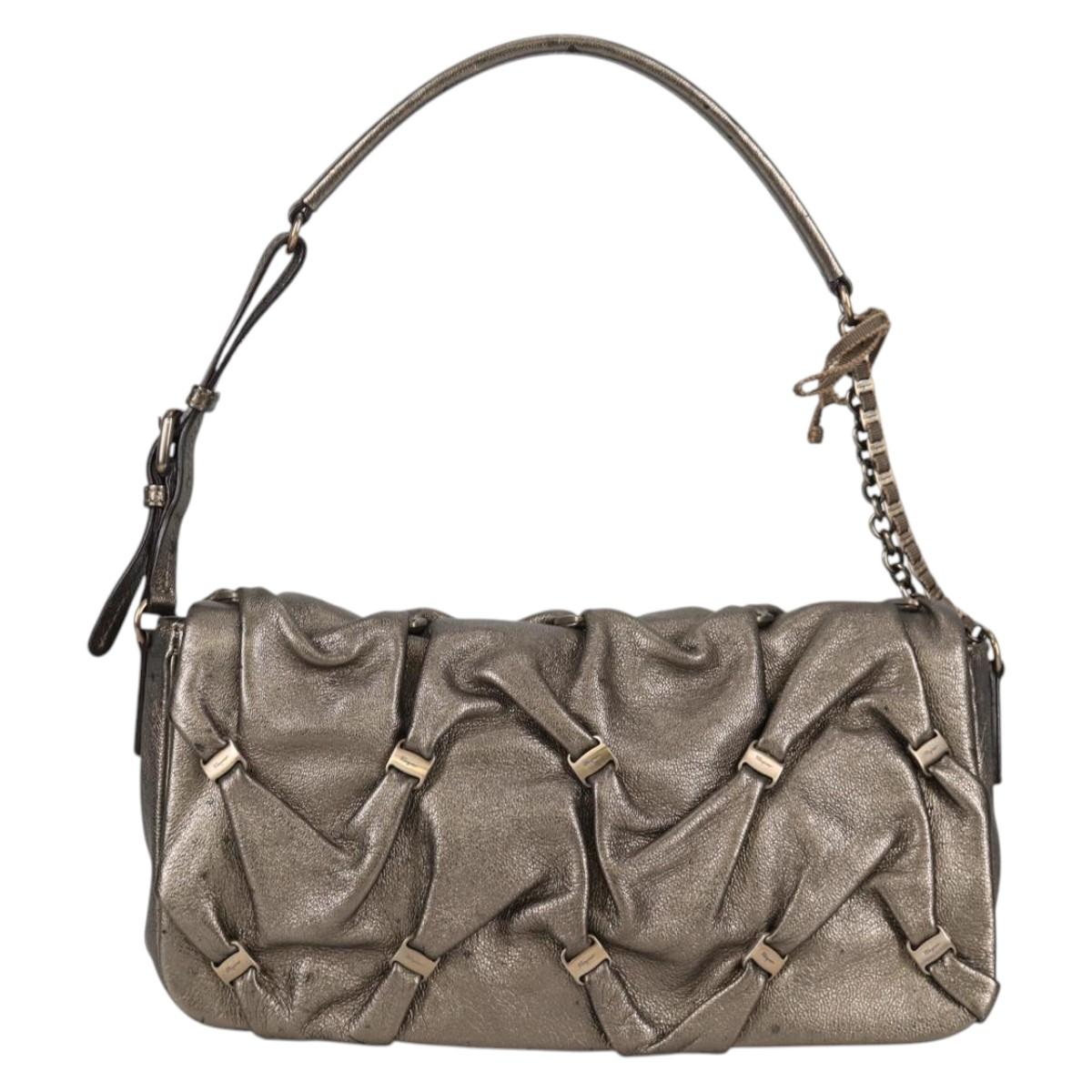 Salvatore Ferragamo Vala Shoulder Bag Leather Silver Auth am8982V