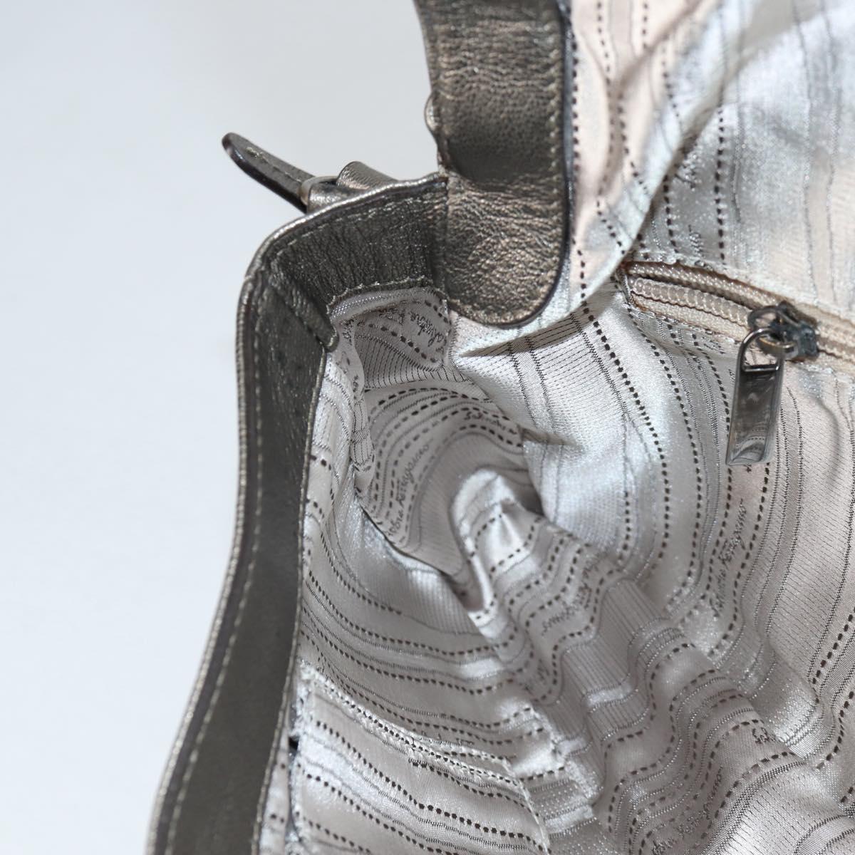 Salvatore Ferragamo Vala Shoulder Bag Leather Silver Auth am8982V