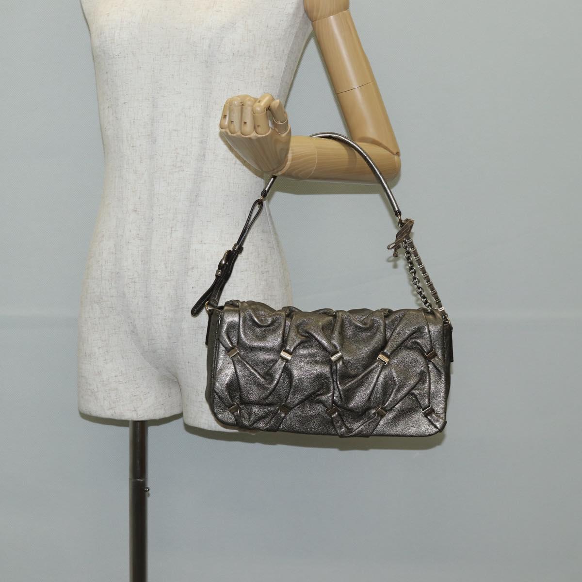 Salvatore Ferragamo Vala Shoulder Bag Leather Silver Auth am8982V