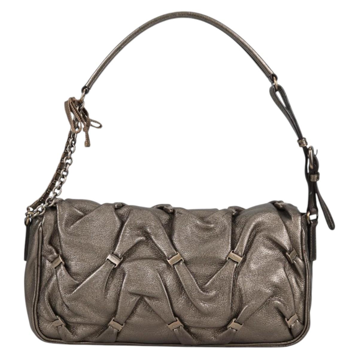 Salvatore Ferragamo Vala Shoulder Bag Leather Silver Auth am8982V