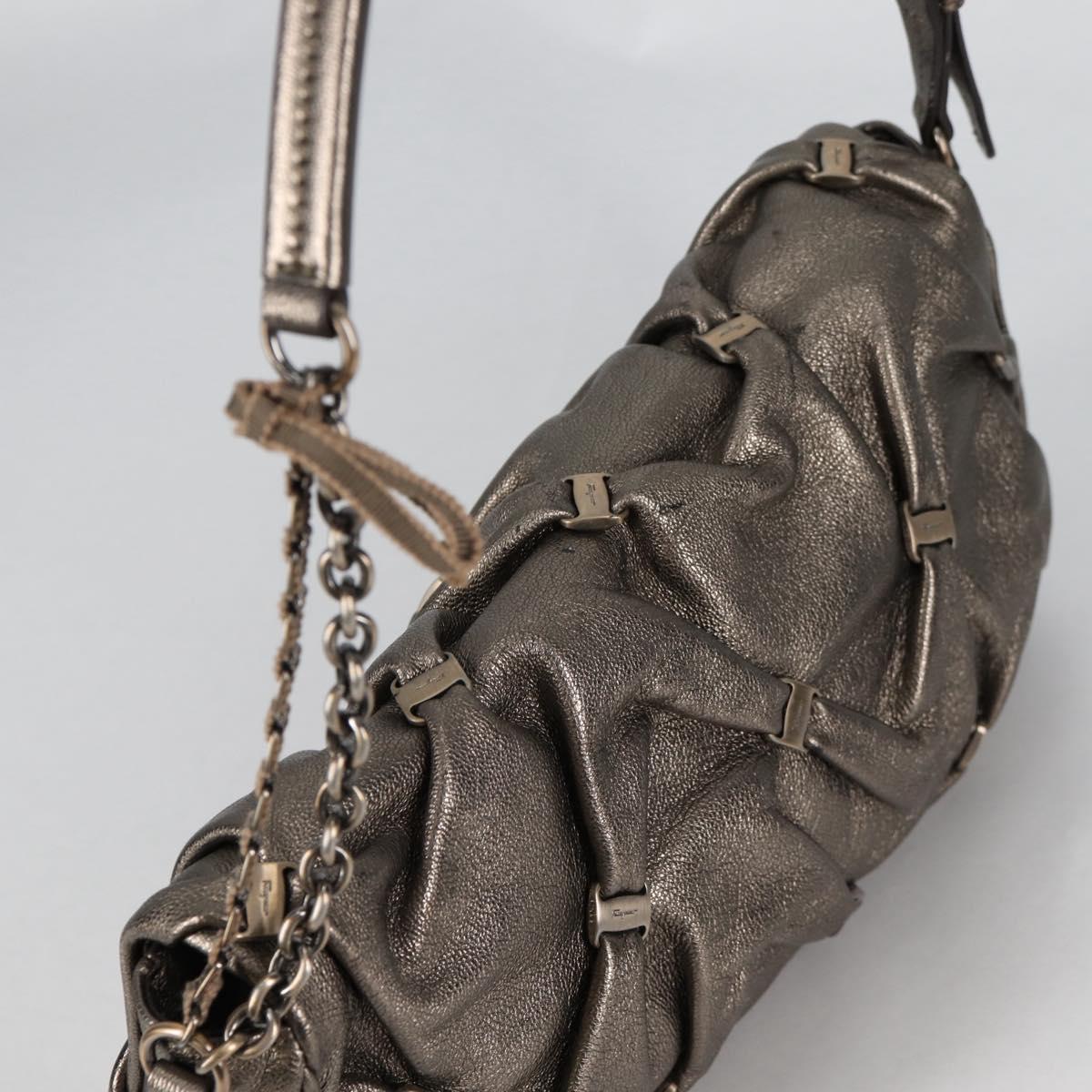 Salvatore Ferragamo Vala Shoulder Bag Leather Silver Auth am8982V