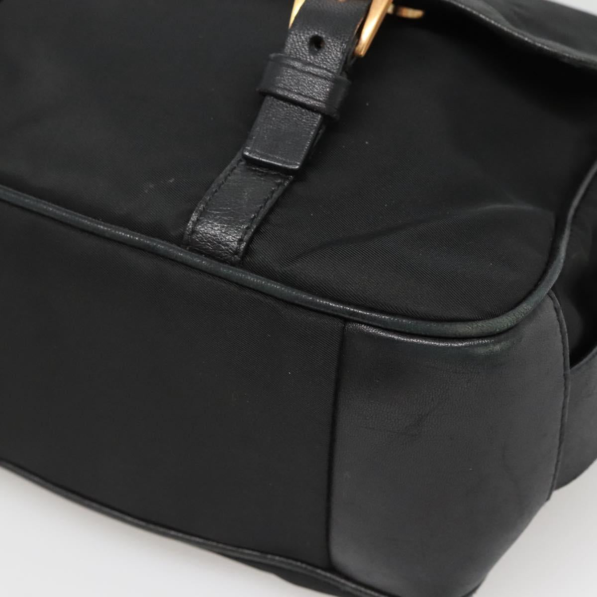 PRADA Shoulder Bag Nylon Leather Black Gold Auth am8984