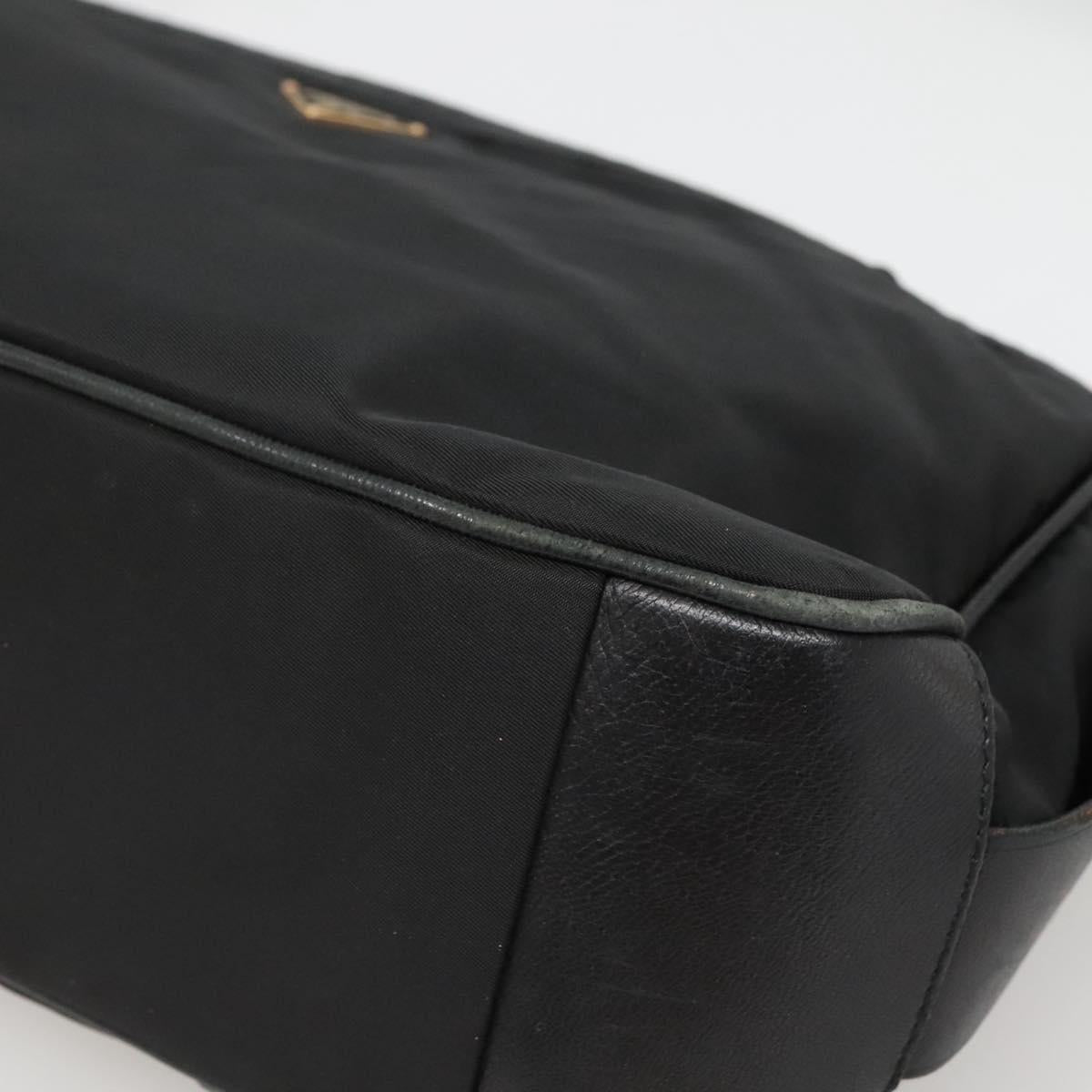PRADA Shoulder Bag Nylon Leather Black Gold Auth am8984