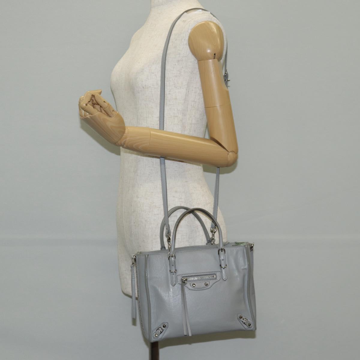 BALENCIAGA Paper Mini Hand Bag Leather 2way Gray Silver Auth am8990V