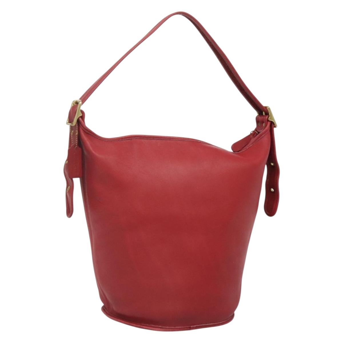 Coach Shoulder Bag Leather Red Gold Auth am8994