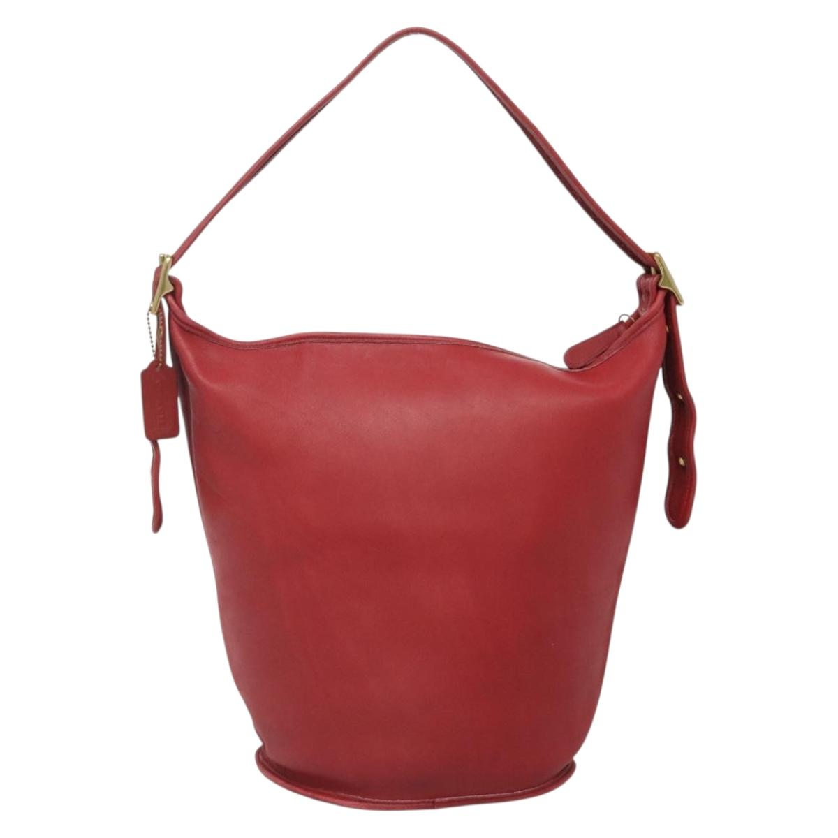 Coach Shoulder Bag Leather Red Gold Auth am8994