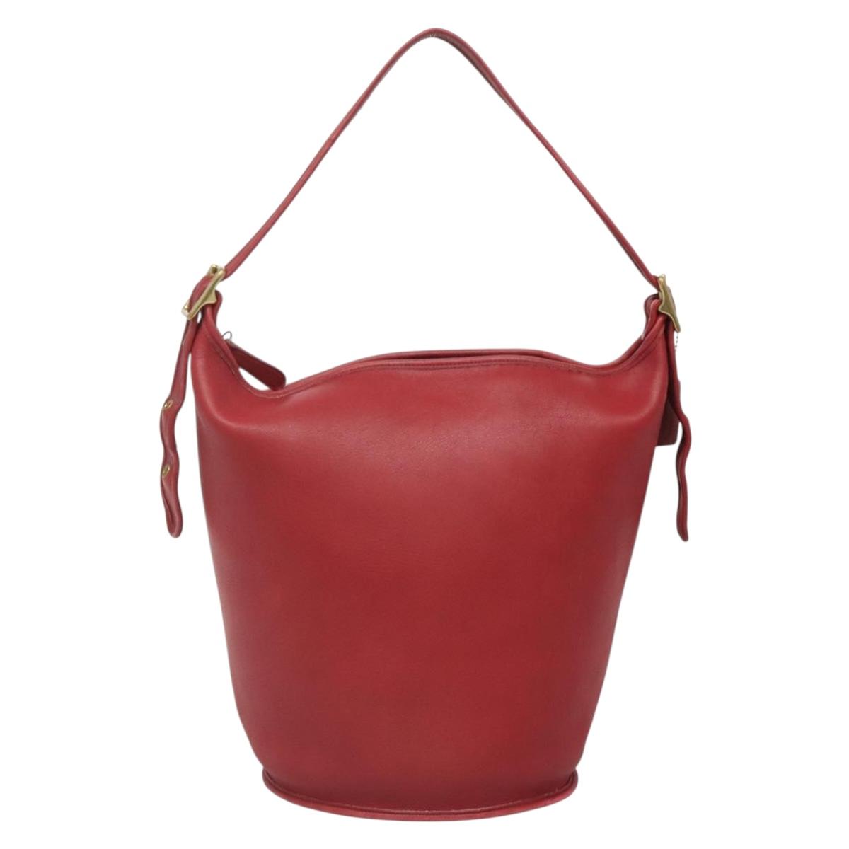 Coach Shoulder Bag Leather Red Gold Auth am8994