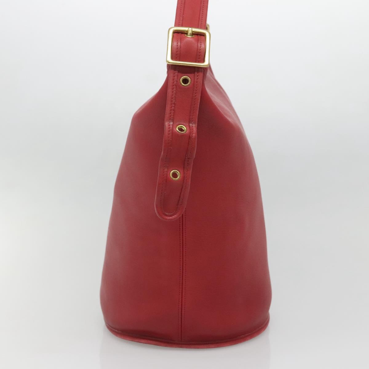 Coach Shoulder Bag Leather Red Gold Auth am8994