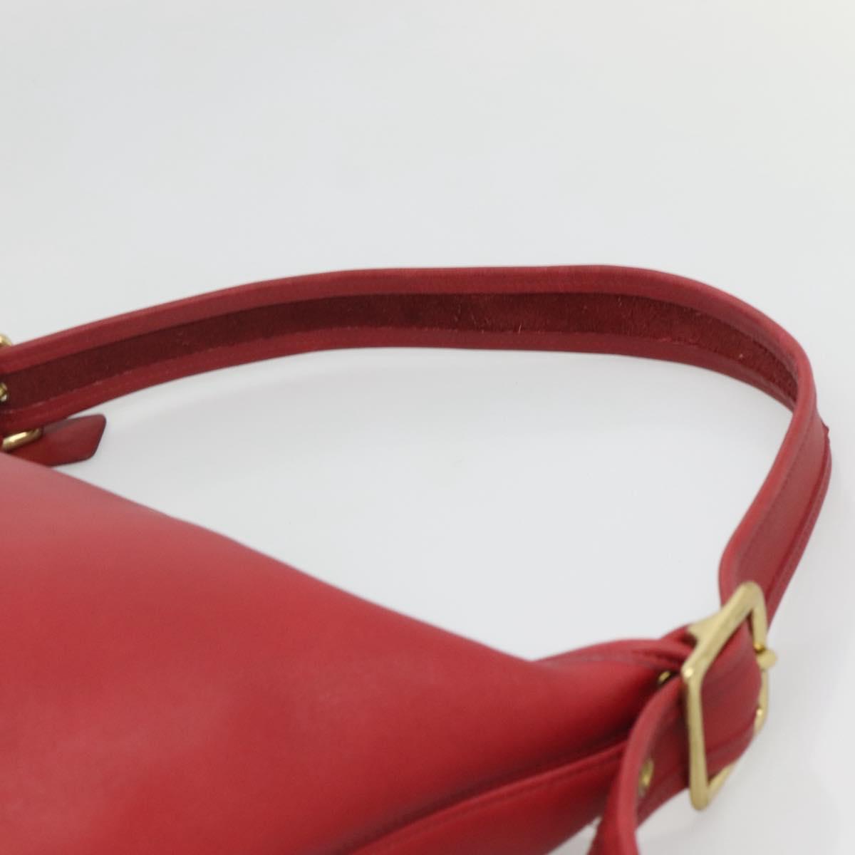 Coach Shoulder Bag Leather Red Gold Auth am8994