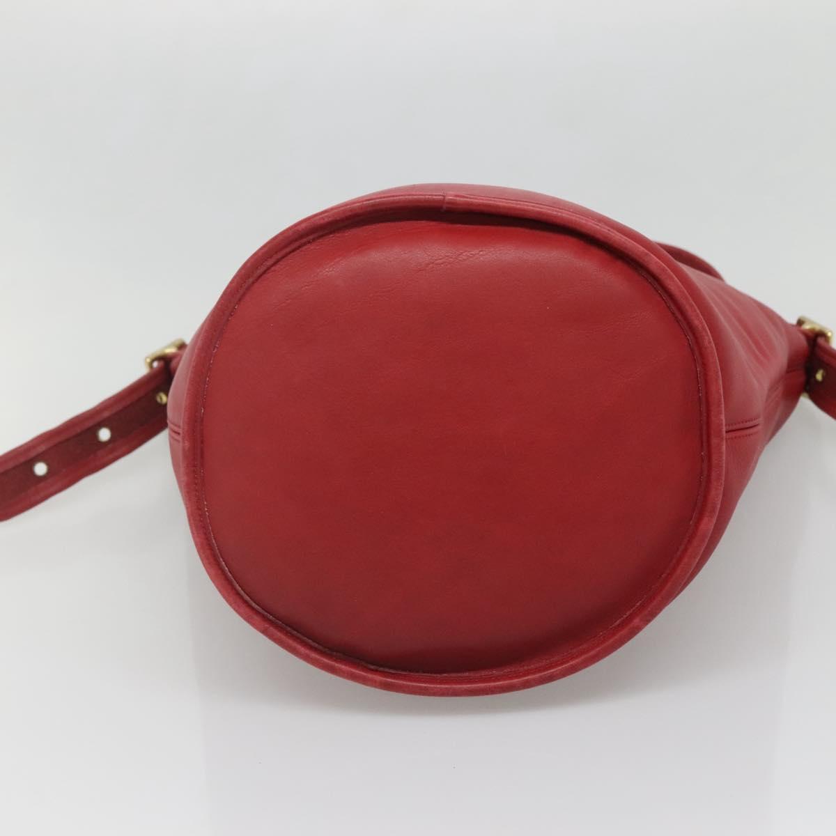 Coach Shoulder Bag Leather Red Gold Auth am8994