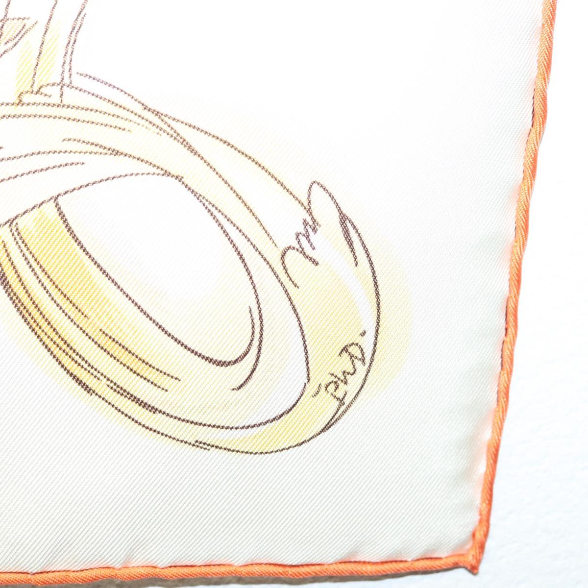 HERMES Carre 90 Scarf ""École Portugaise d'Art Équestre"" Silk Beige Auth am9006