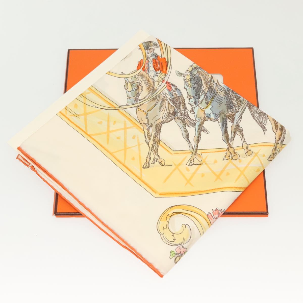 HERMES Carre 90 Scarf ""École Portugaise d'Art Équestre"" Silk Beige Auth am9006
