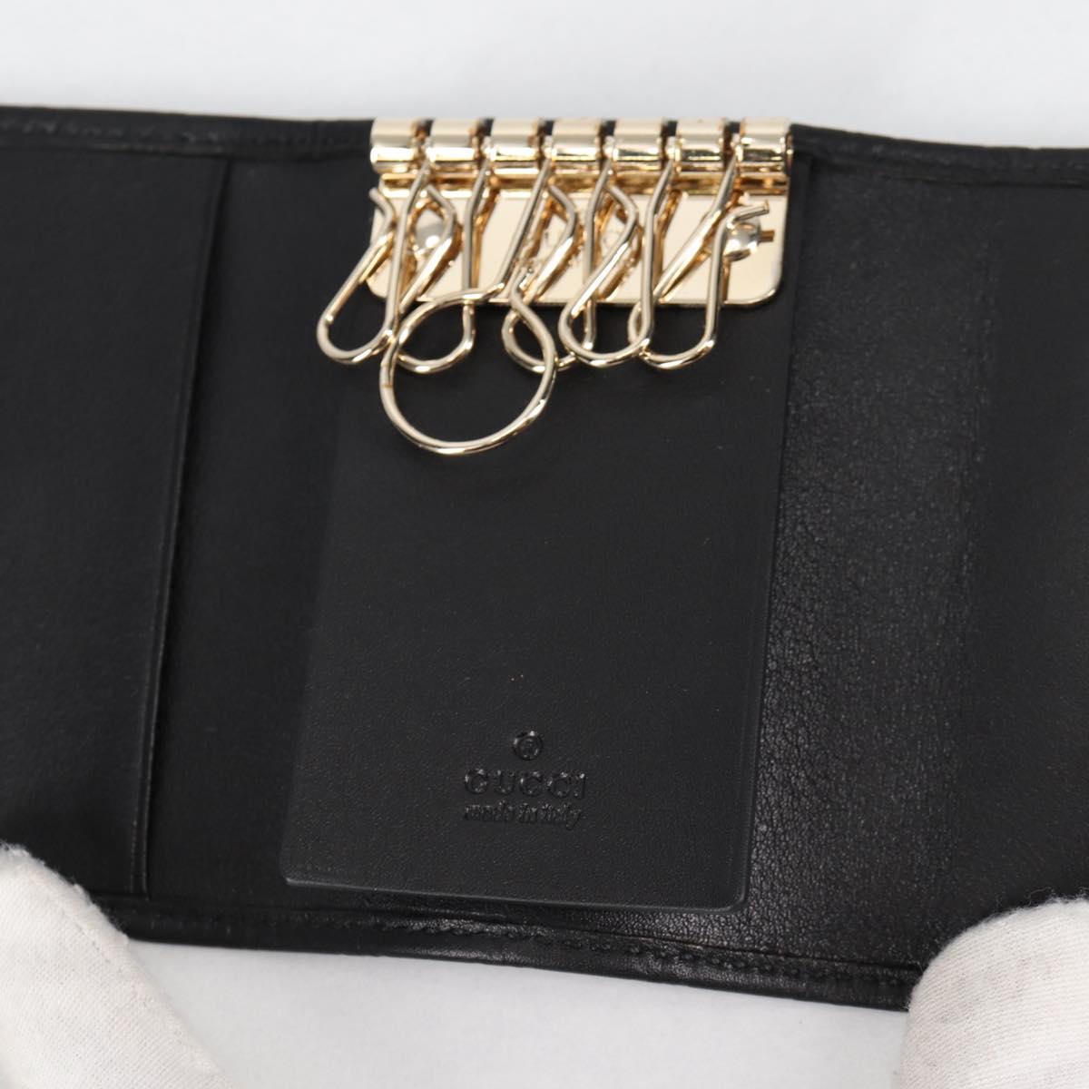 GUCCI GG Canvas Guccissima Key Case Leather Black Gold 268833 2184 Auth am9008V