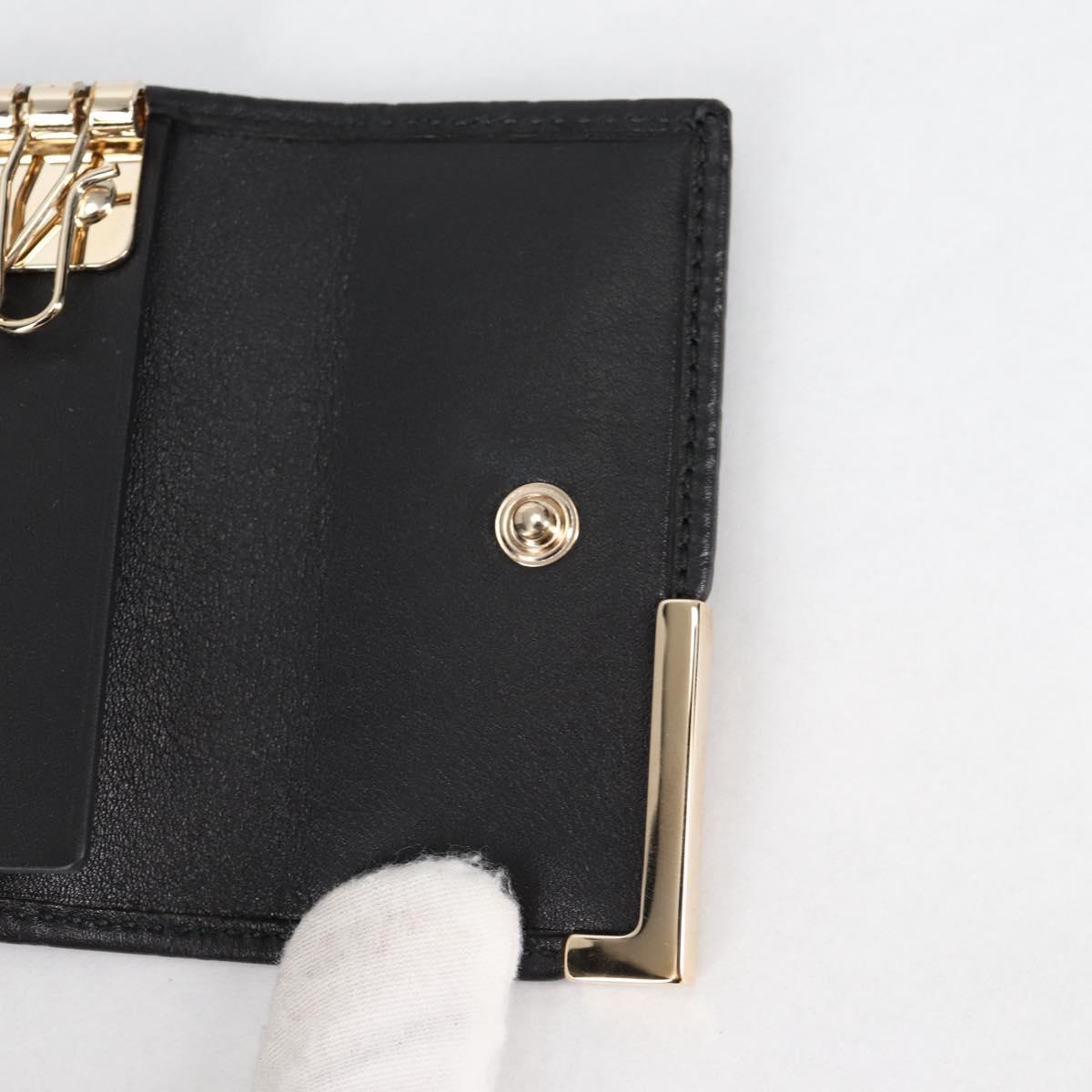 GUCCI GG Canvas Guccissima Key Case Leather Black Gold 268833 2184 Auth am9008V