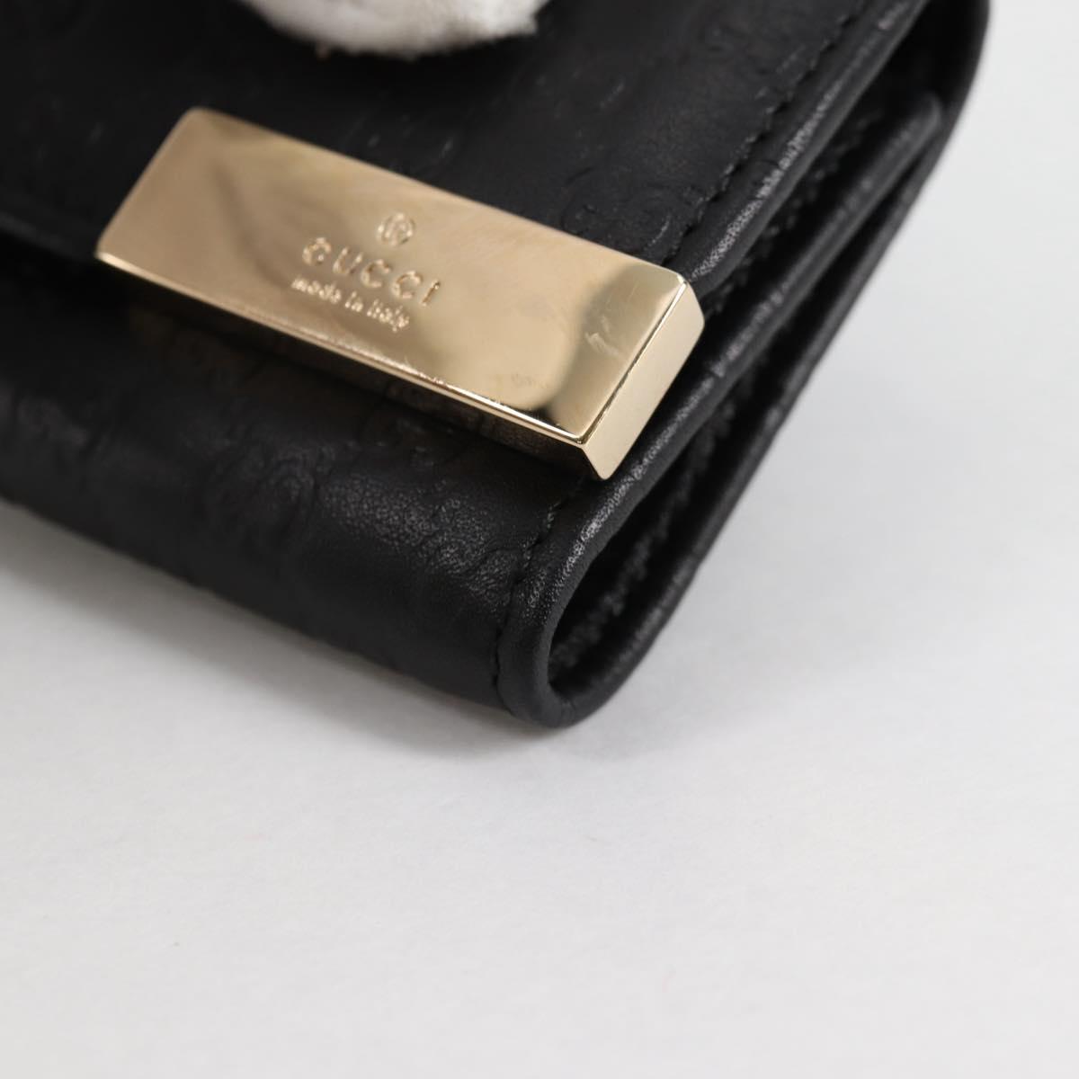 GUCCI GG Canvas Guccissima Key Case Leather Black Gold 268833 2184 Auth am9008V