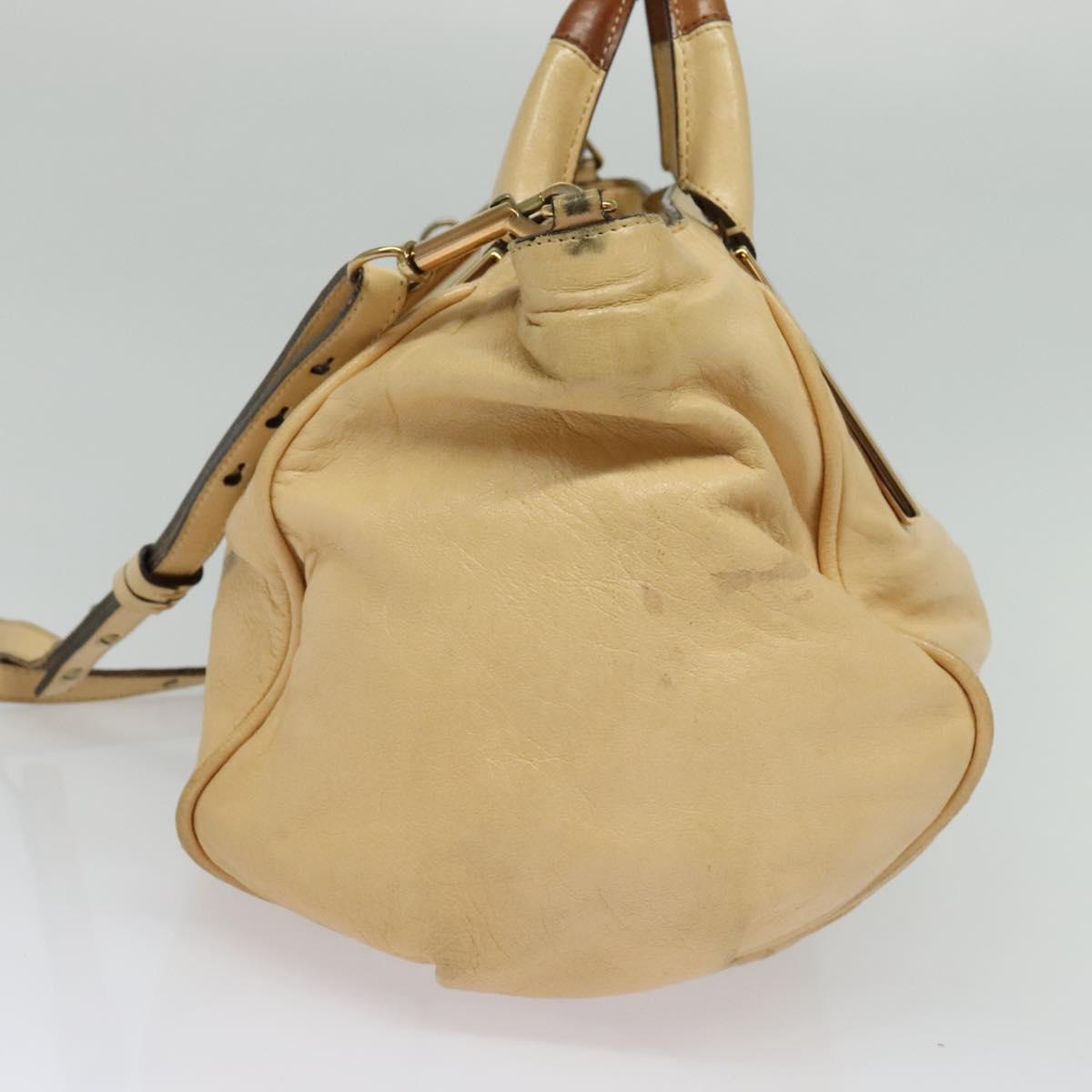 Chloe Etel Hand Bag Leather 2way Beige Gold Auth am9018