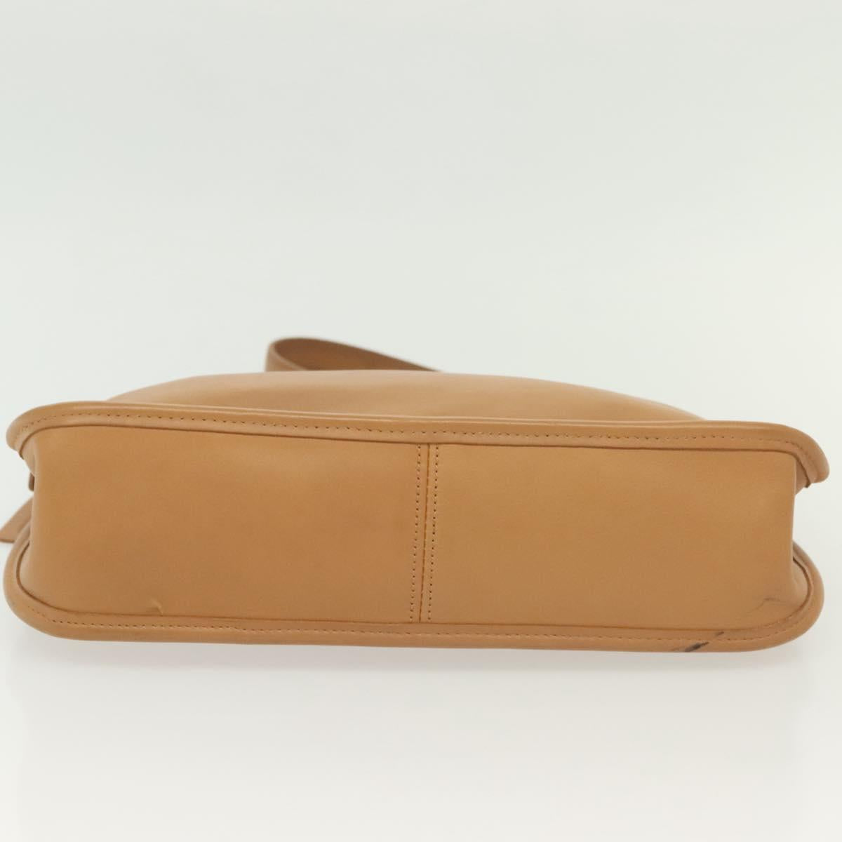 Coach Shoulder Bag Leather Beige Silver Auth am9021