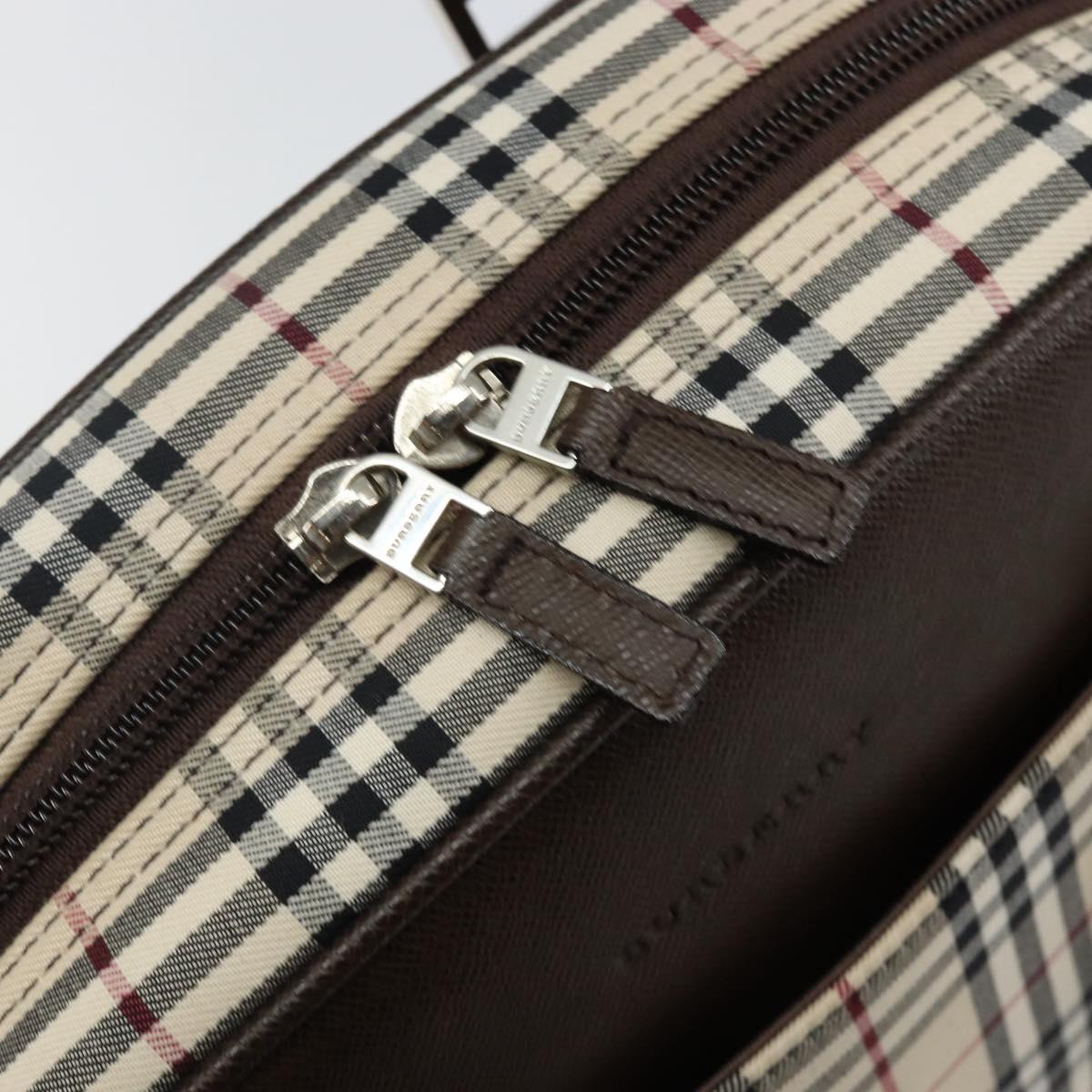 BURBERRY Nova Check Hand Bag Canvas Beige Silver Auth am9025V