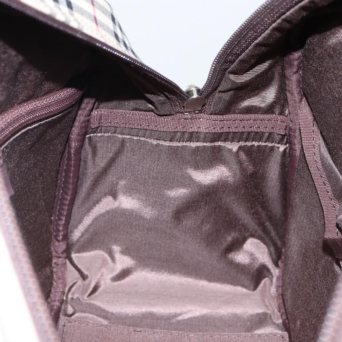 BURBERRY Nova Check Hand Bag Canvas Beige Silver Auth am9025V