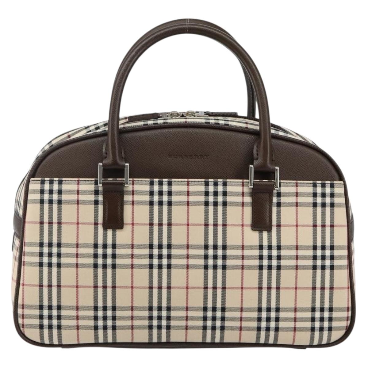 BURBERRY Nova Check Hand Bag Canvas Beige Silver Auth am9025V