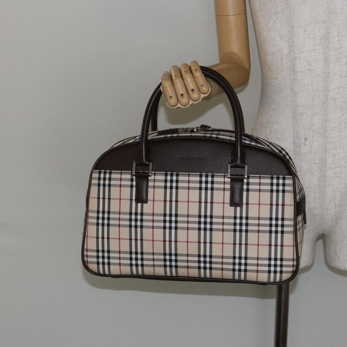 BURBERRY Nova Check Hand Bag Canvas Beige Silver Auth am9025V