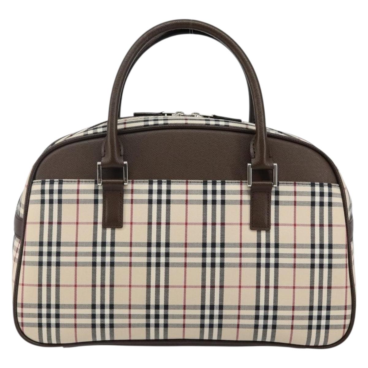 BURBERRY Nova Check Hand Bag Canvas Beige Silver Auth am9025V