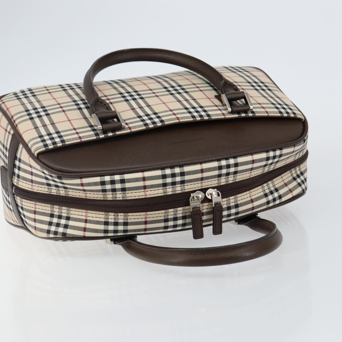 BURBERRY Nova Check Hand Bag Canvas Beige Silver Auth am9025V