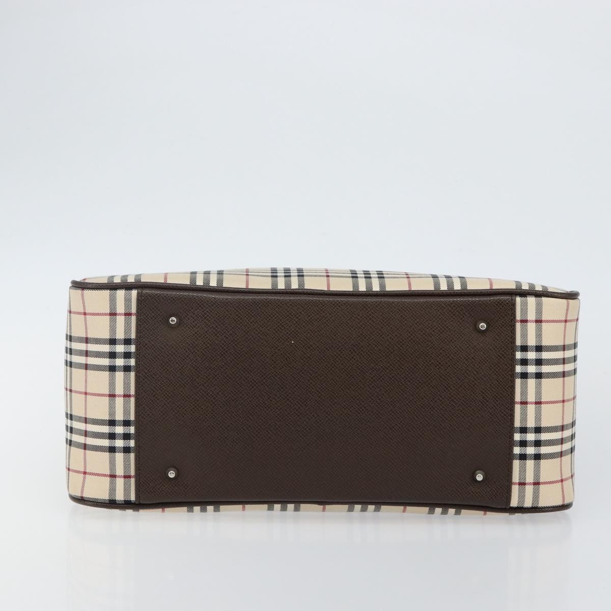 BURBERRY Nova Check Hand Bag Canvas Beige Silver Auth am9025V