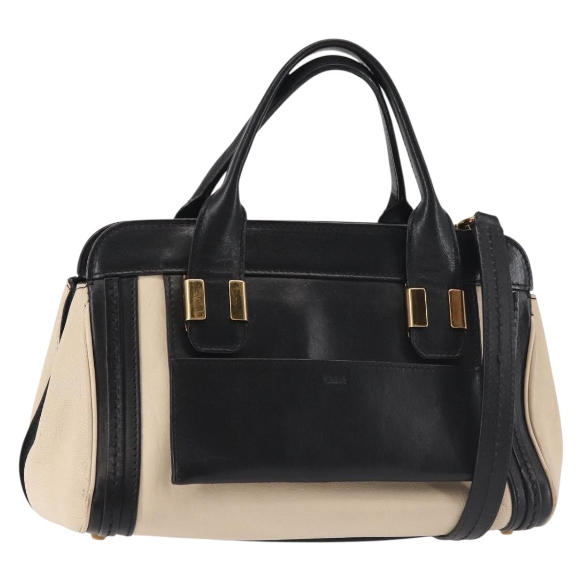 Chloe Alice Hand Bag Leather 2way Beige Black gold Auth am9027