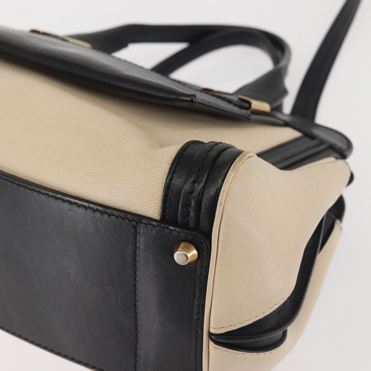 Chloe Alice Hand Bag Leather 2way Beige Black gold Auth am9027
