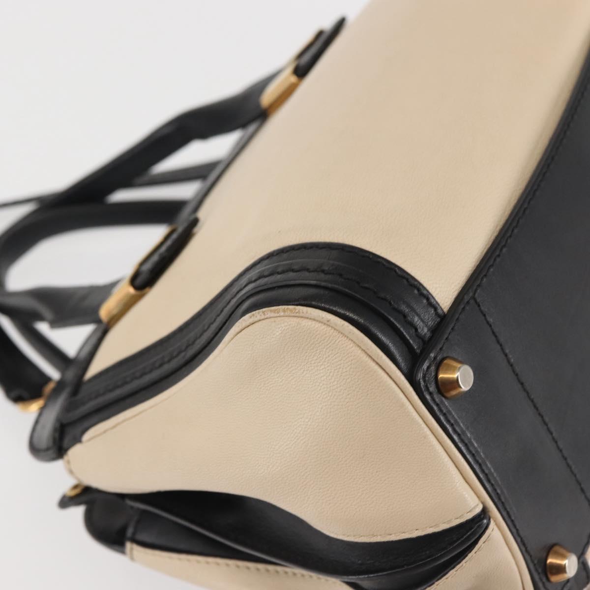 Chloe Alice Hand Bag Leather 2way Beige Black gold Auth am9027