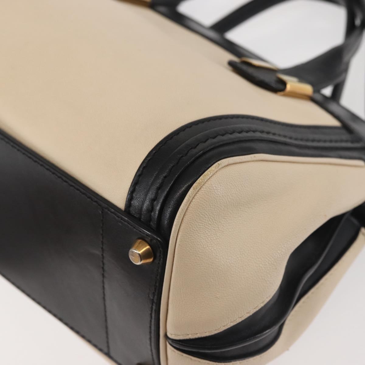 Chloe Alice Hand Bag Leather 2way Beige Black gold Auth am9027