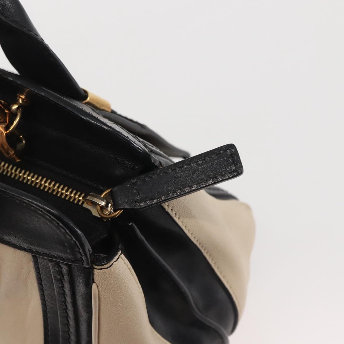 Chloe Alice Hand Bag Leather 2way Beige Black gold Auth am9027