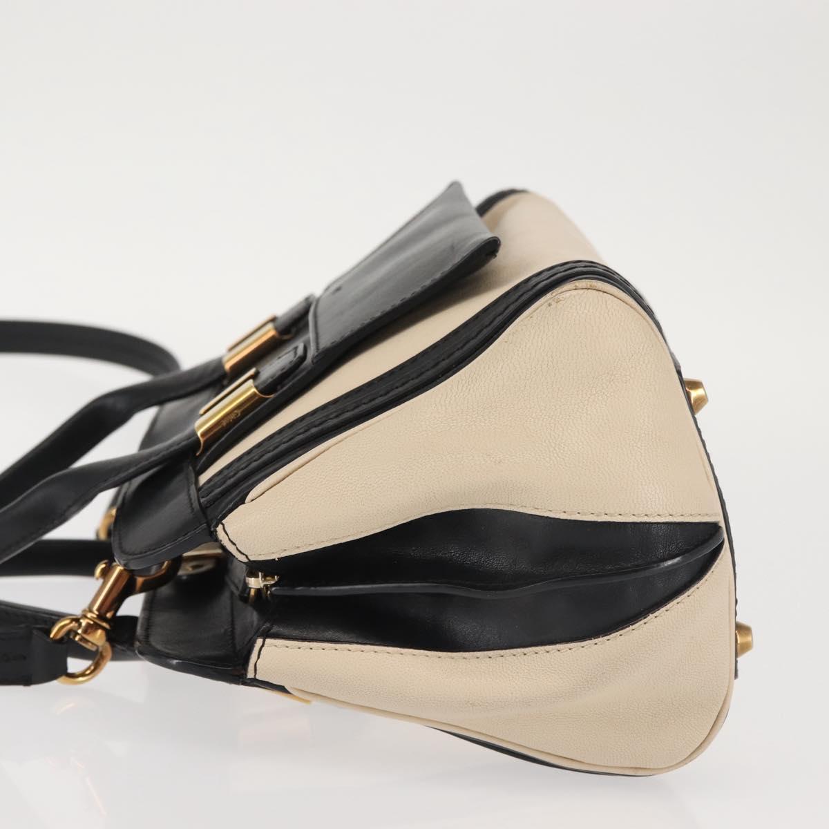 Chloe Alice Hand Bag Leather 2way Beige Black gold Auth am9027