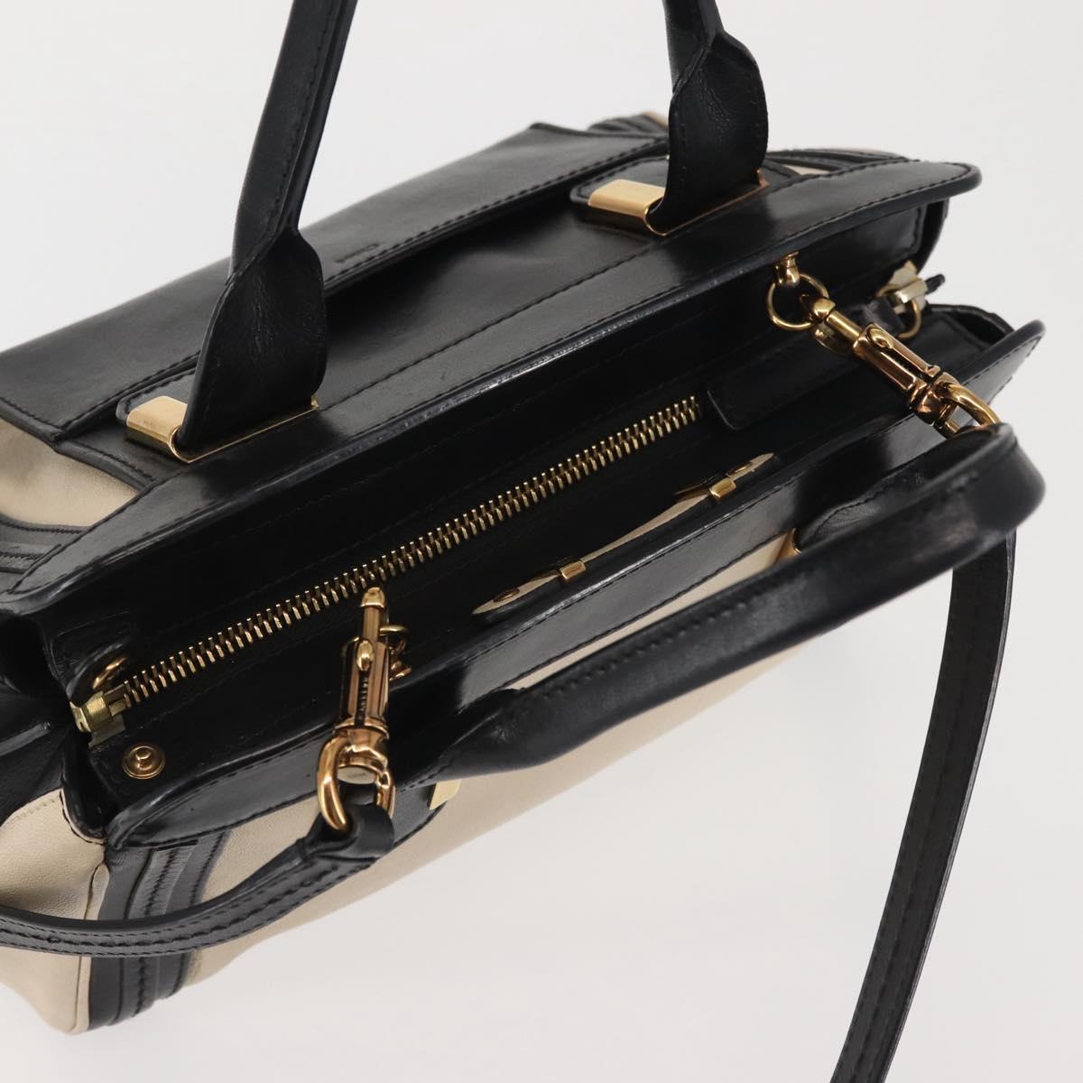 Chloe Alice Hand Bag Leather 2way Beige Black gold Auth am9027