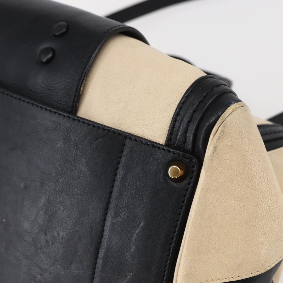 Chloe Alice Hand Bag Leather 2way Beige Black gold Auth am9028