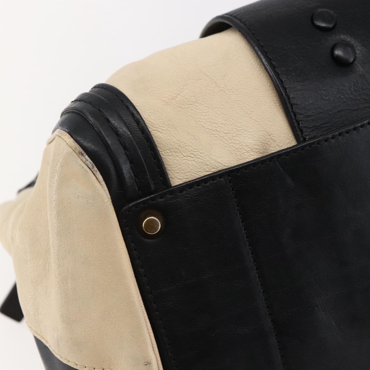 Chloe Alice Hand Bag Leather 2way Beige Black gold Auth am9028