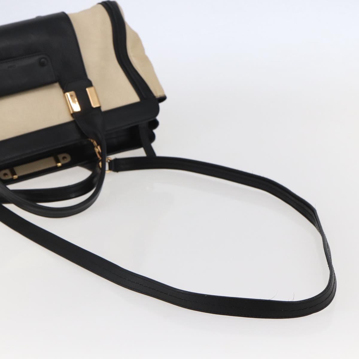 Chloe Alice Hand Bag Leather 2way Beige Black gold Auth am9028