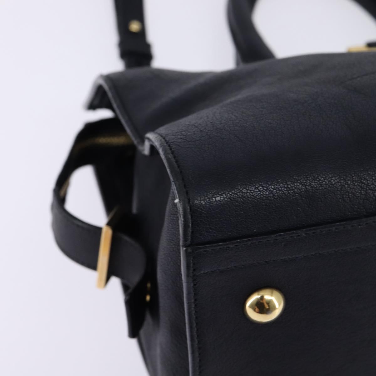 SAINT LAURENT Cavas Chic Hand Bag Leather 2way Black Gold Auth am9031