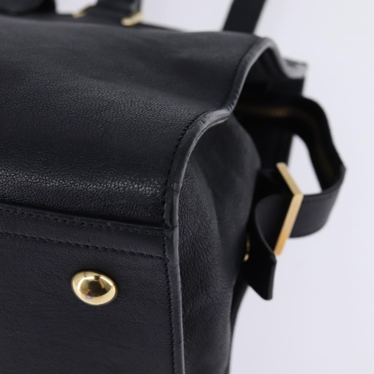 SAINT LAURENT Cavas Chic Hand Bag Leather 2way Black Gold Auth am9031