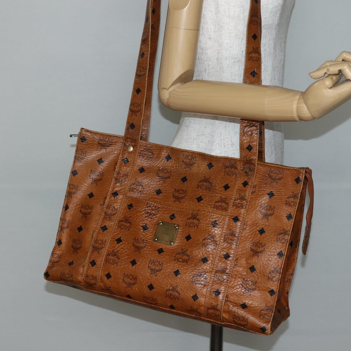MCM Logogram Vicetos Tote Bag PVC Leather Brown Gold Auth am9032