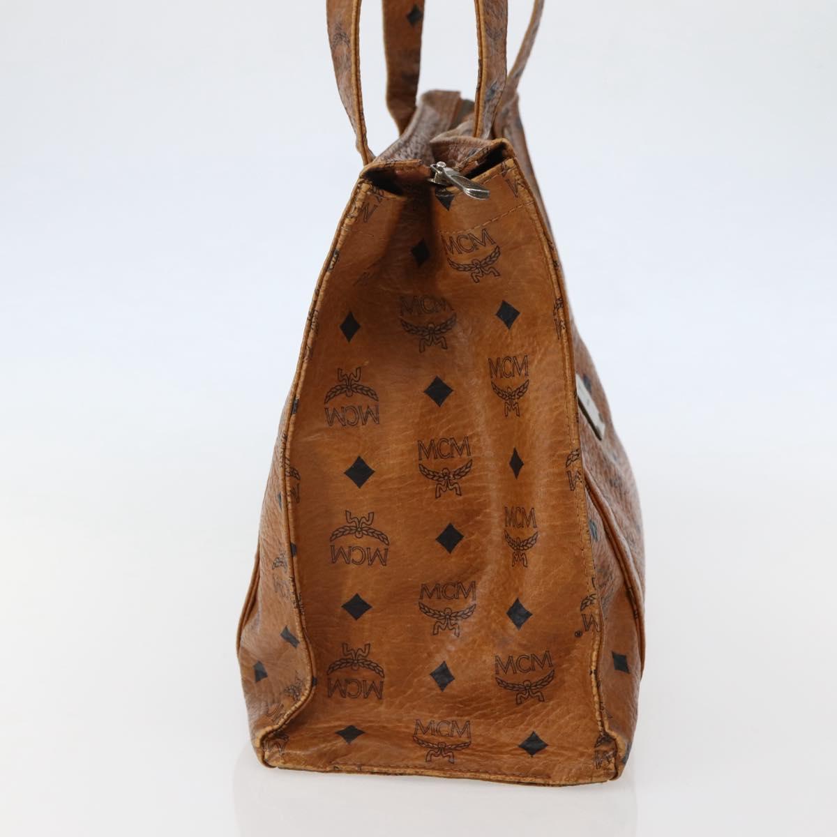 MCM Logogram Vicetos Tote Bag PVC Leather Brown Gold Auth am9032