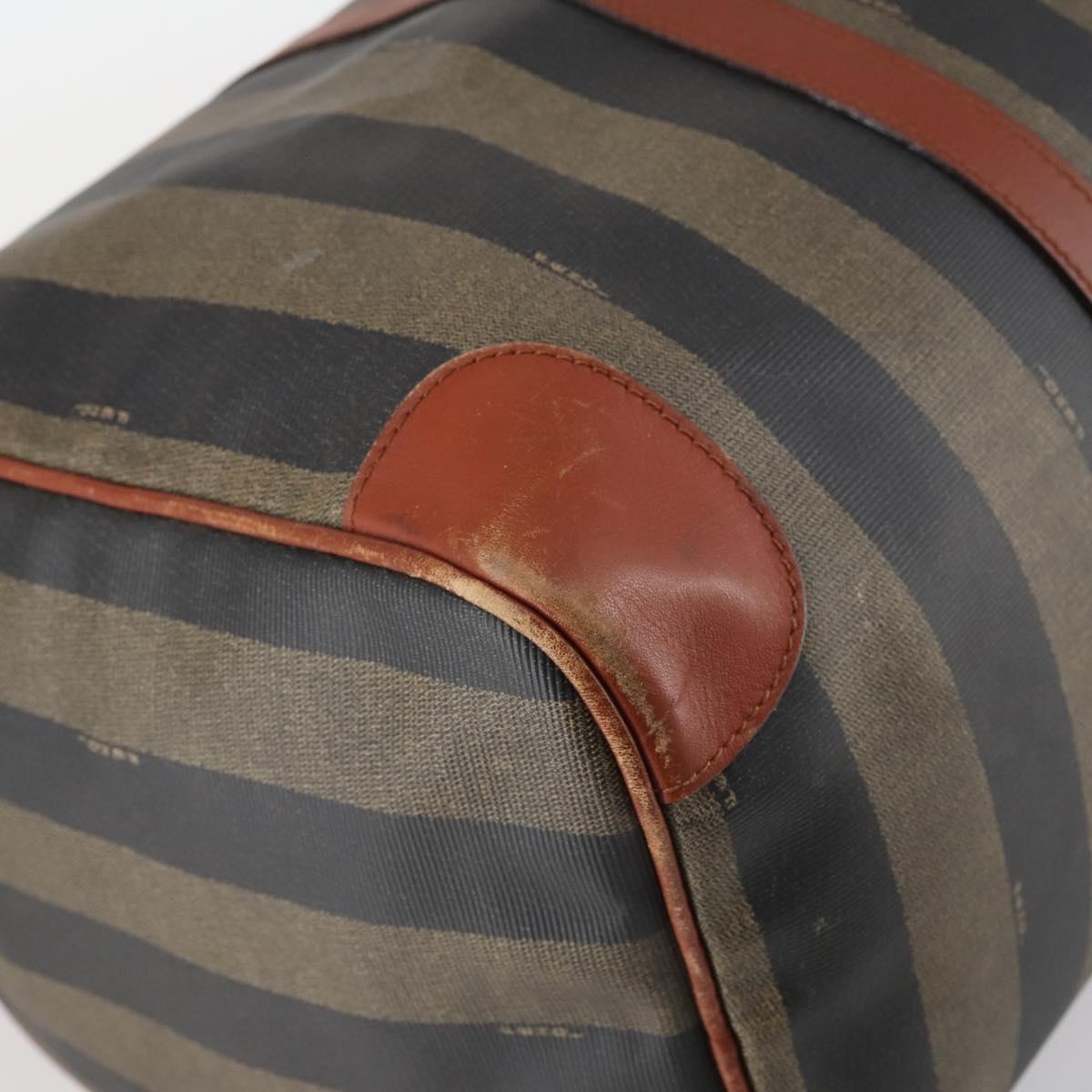 FENDI Pecan Canvas Boston Bag PVC 2way Black Brown gold Auth am9033