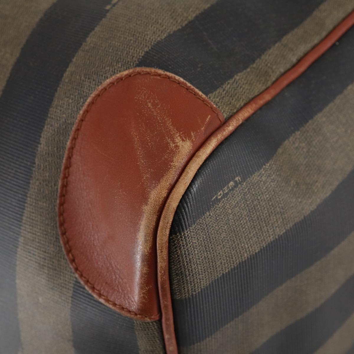 FENDI Pecan Canvas Boston Bag PVC 2way Black Brown gold Auth am9033