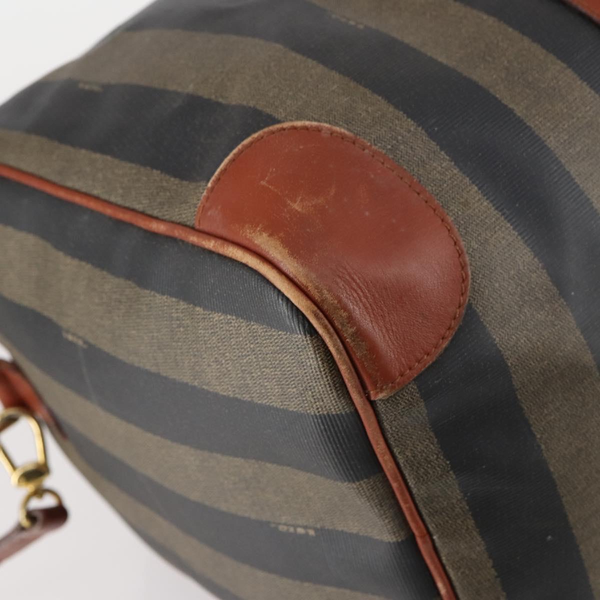 FENDI Pecan Canvas Boston Bag PVC 2way Black Brown gold Auth am9033