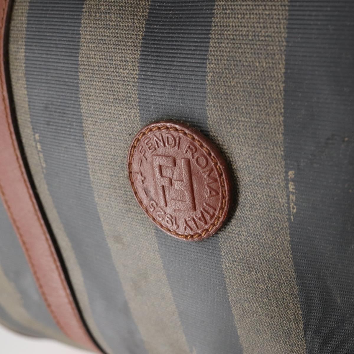 FENDI Pecan Canvas Boston Bag PVC 2way Black Brown gold Auth am9033