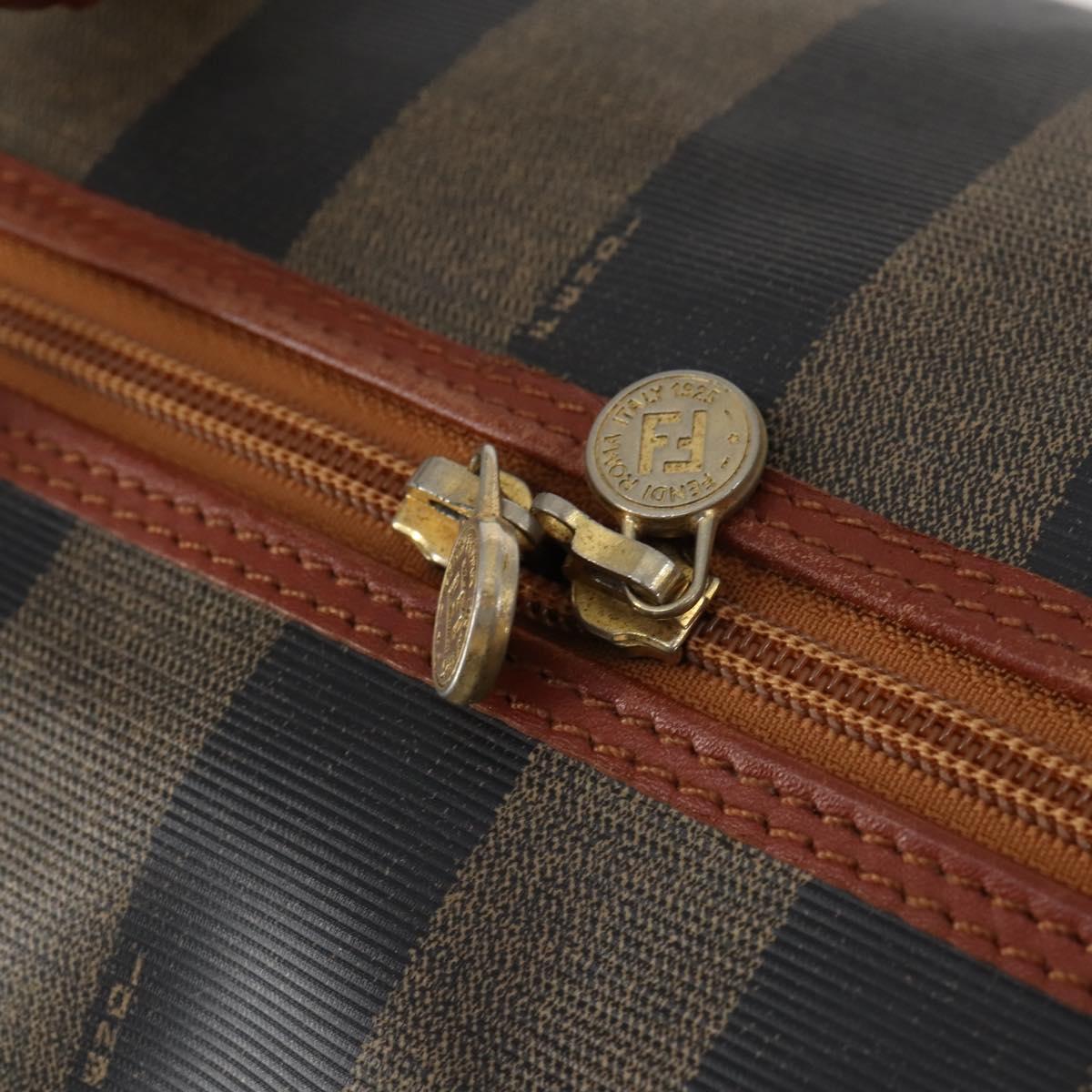 FENDI Pecan Canvas Boston Bag PVC 2way Black Brown gold Auth am9033