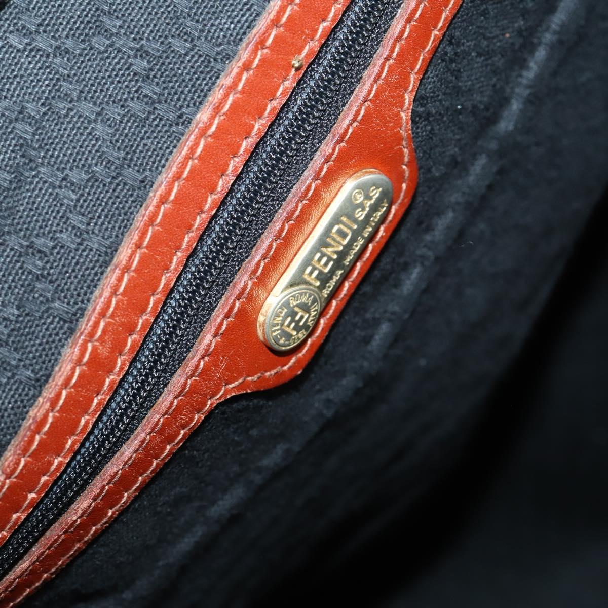 FENDI Pecan Canvas Boston Bag PVC 2way Black Brown gold Auth am9033