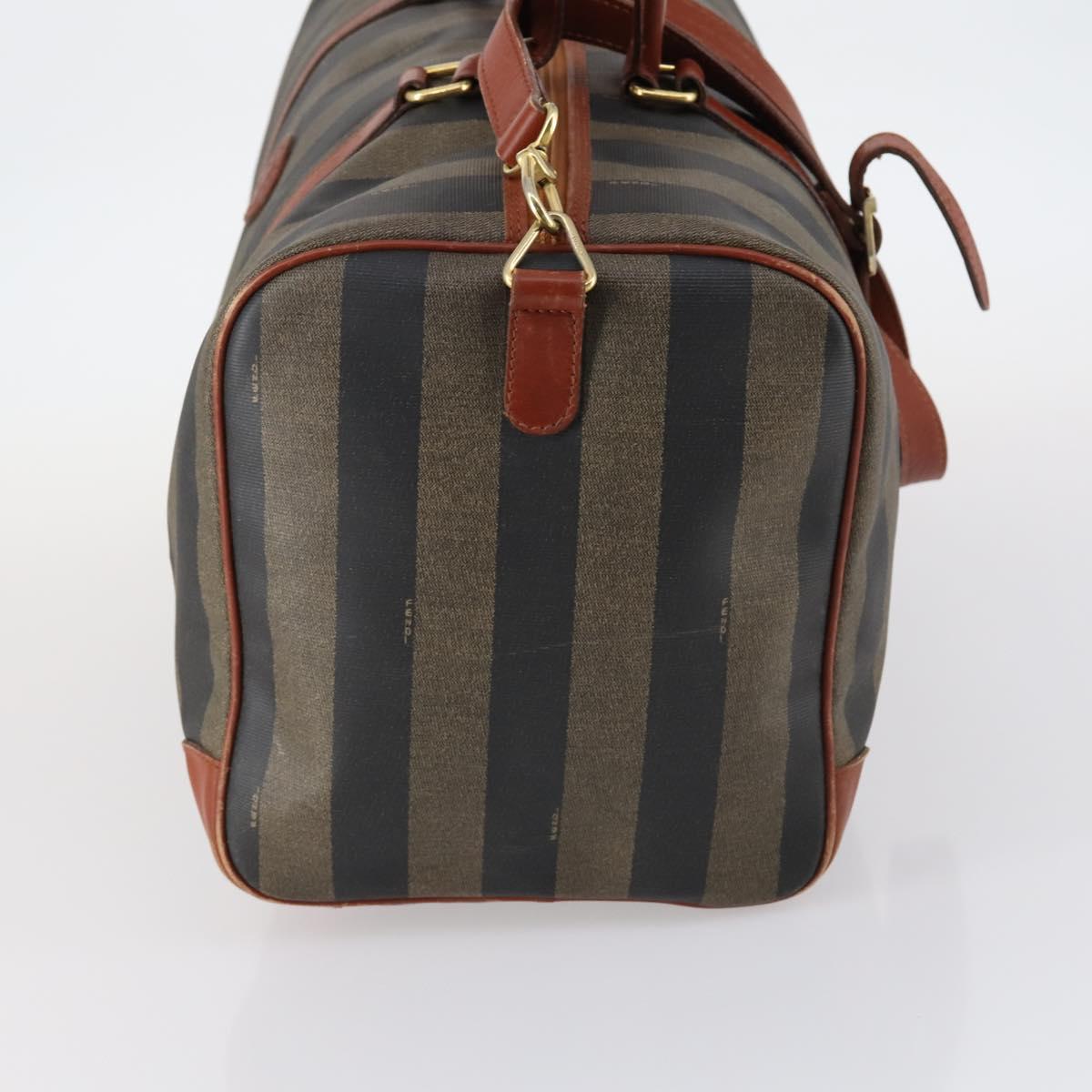 FENDI Pecan Canvas Boston Bag PVC 2way Black Brown gold Auth am9033