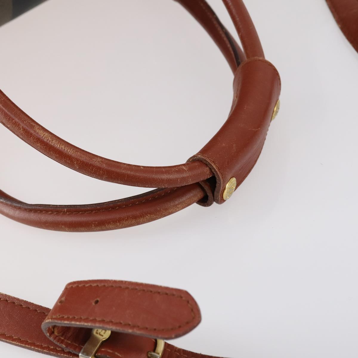 FENDI Pecan Canvas Boston Bag PVC 2way Black Brown gold Auth am9033